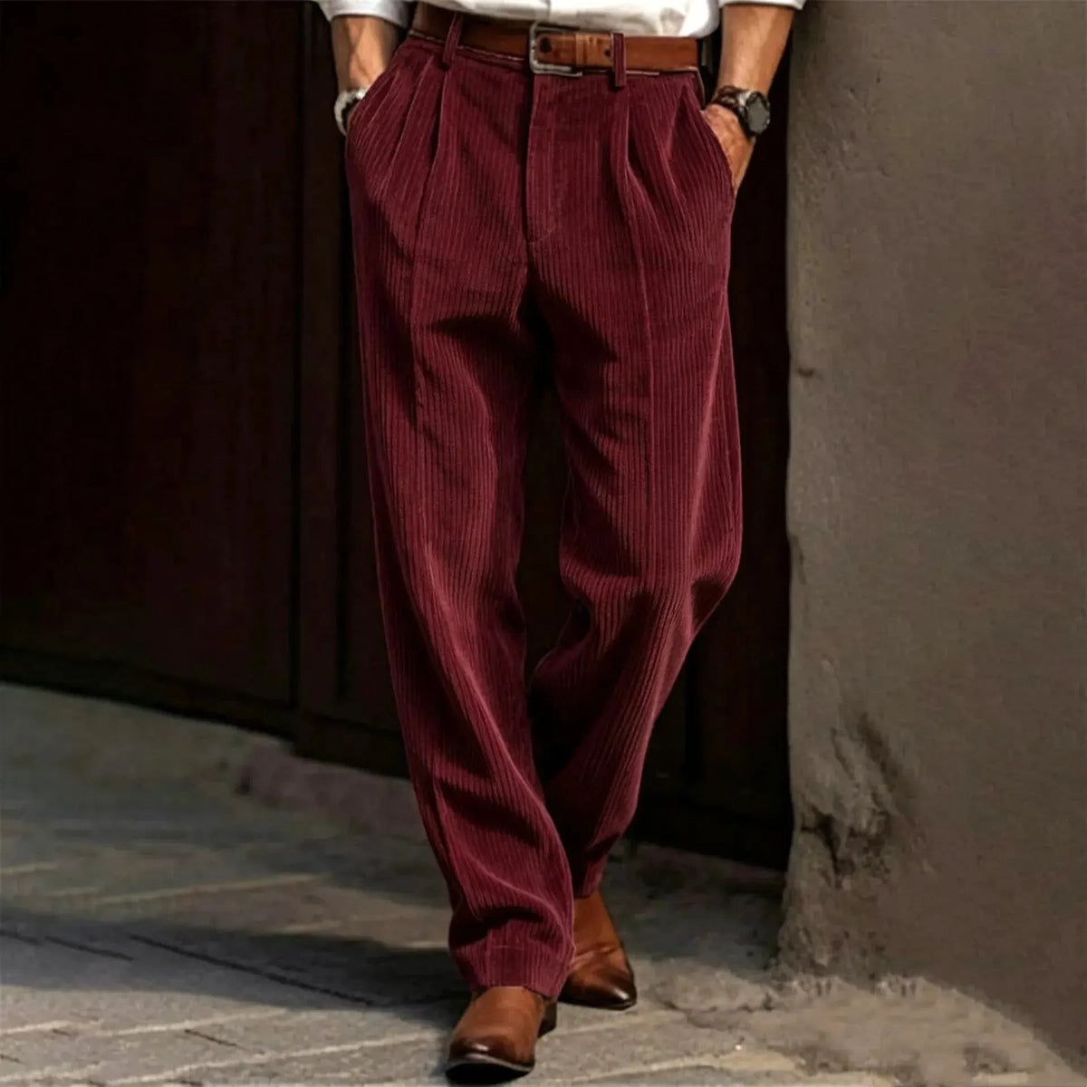Men's Vertical Stripe Pleated Wide‐Leg Trousers