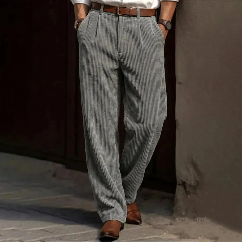 Men's Vertical Stripe Pleated Wide‐Leg Trousers