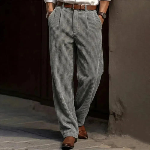 Men's Vertical Stripe Pleated Wide‐Leg Trousers