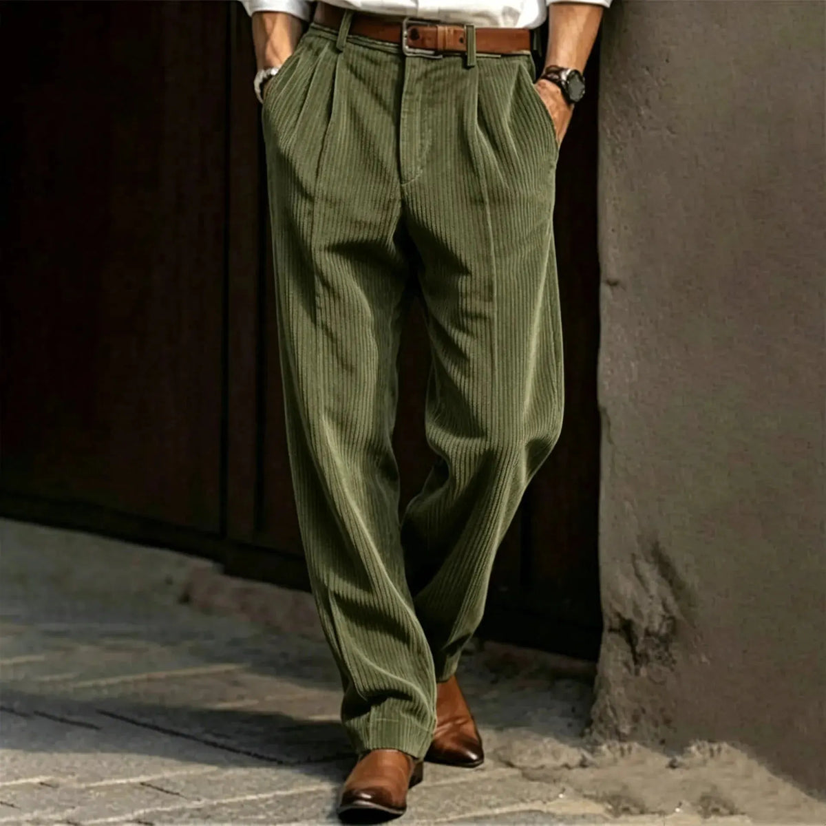 Men's Vertical Stripe Pleated Wide‐Leg Trousers